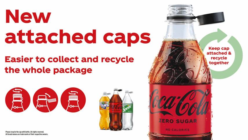 Coca-Cola to add tethered lids to plastic bottles in bid to reduce litter