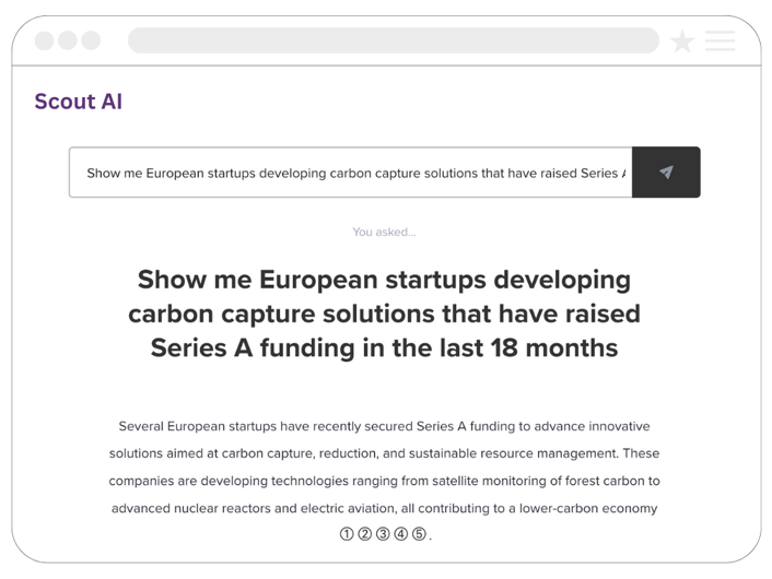 Scout AI search for European carbon capture startups.