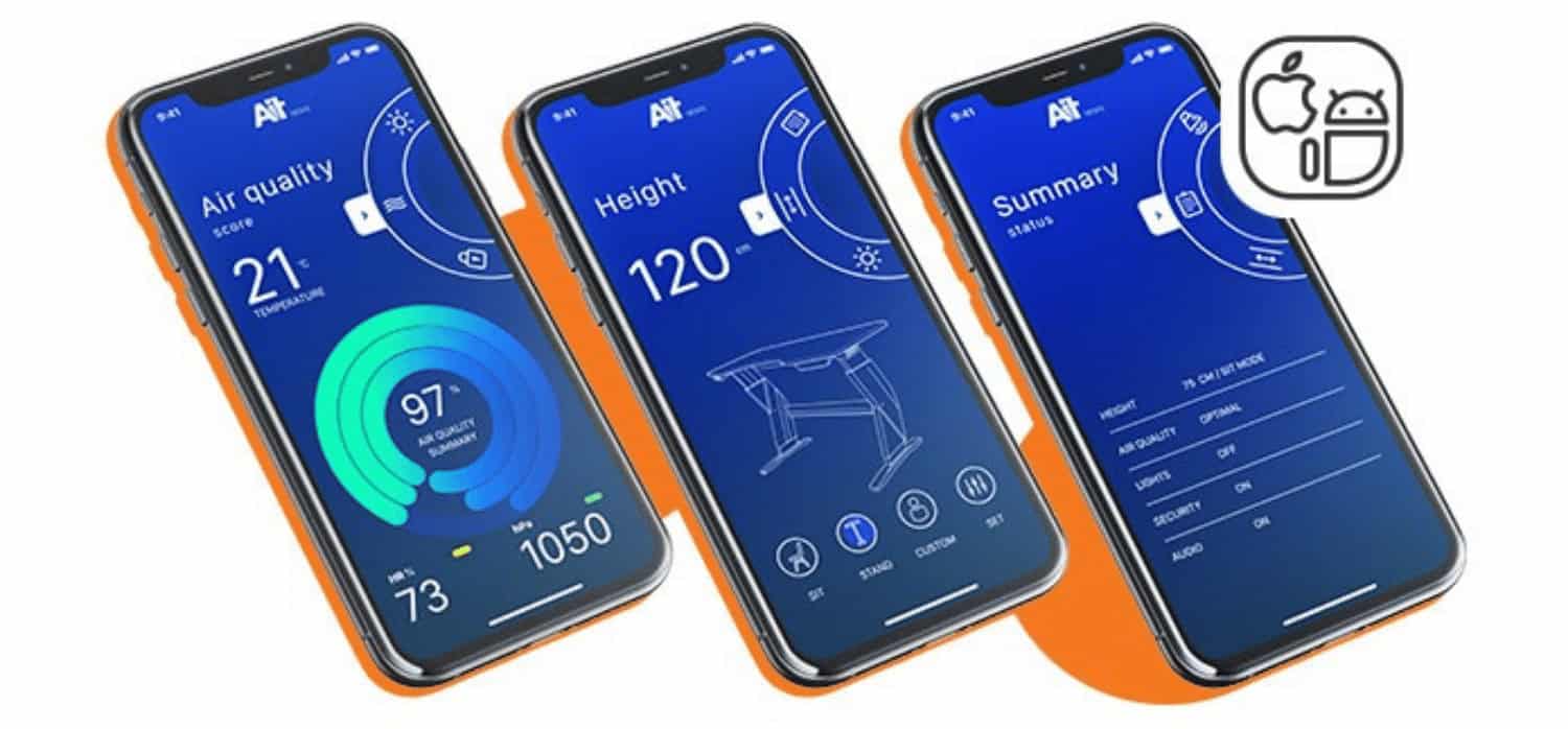 Adjustable smart desk monitors air quality and sitting time