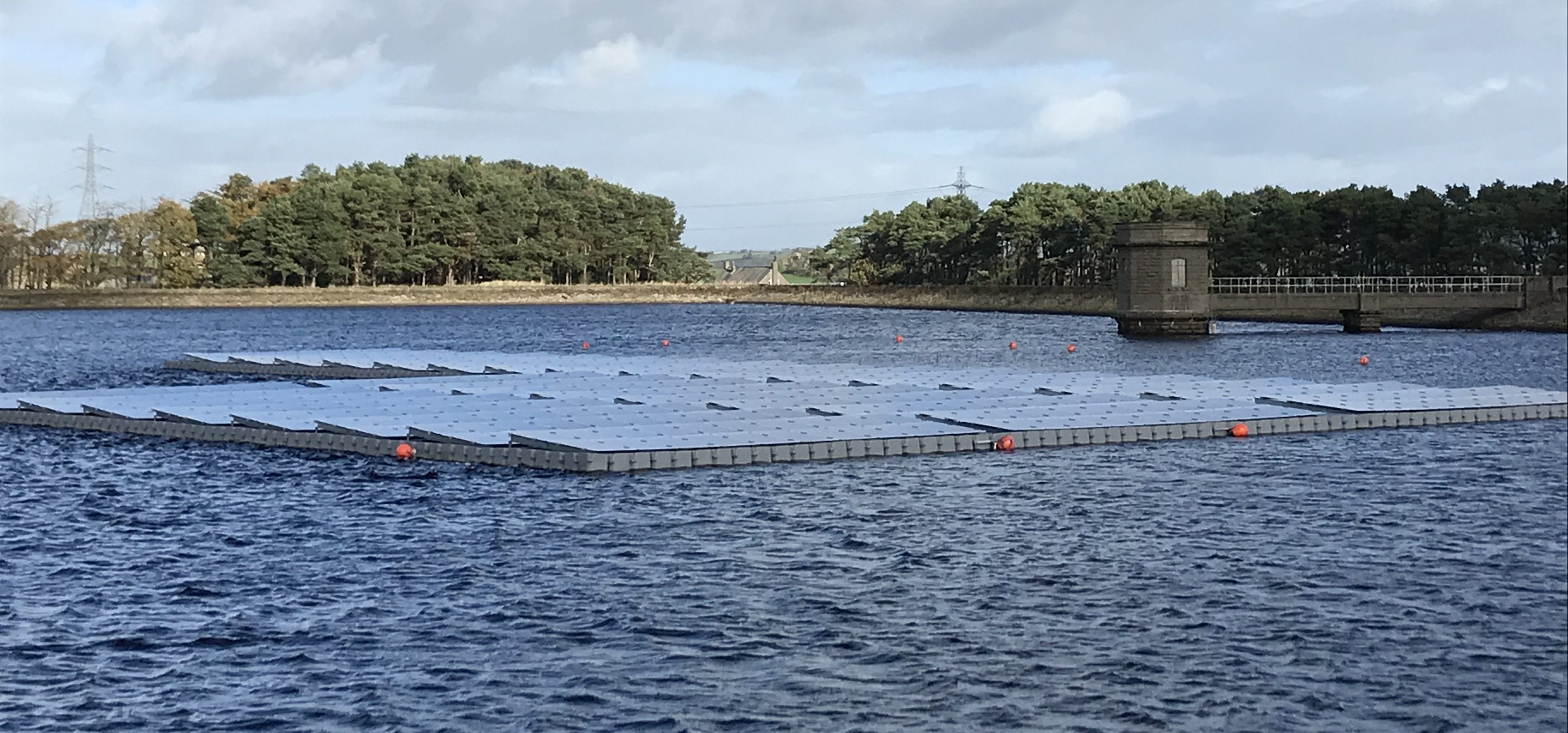 Floating solar farm under construction on Lancaster reservoir